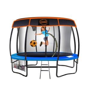 Kahuna Trampoline 8 ft with Basketball Set and Roof - Blue