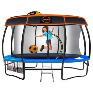 Kahuna Trampoline 14 ft with Basketball Set and Roof - Blue