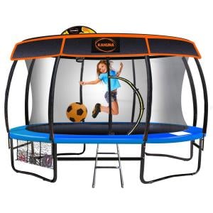 Kahuna Trampoline 16 ft with Basketball Set and Roof - Blue