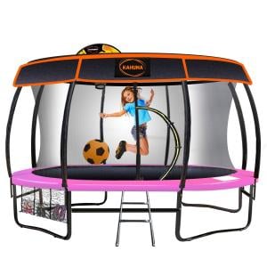Kahuna Trampoline 14 ft with Basketball Set and Roof - Pink
