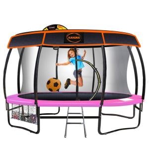 Trampoline 16 ft Kahuna with Basketball set and Roof - Pink