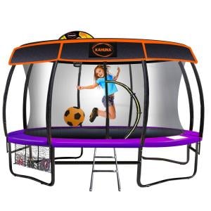 Kahuna 16 ft Trampoline with Basketball Set and Roof - Purple