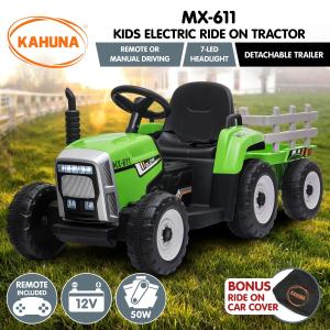Kahuna MX-611 Kids Electric Tractor Trailer Car Green Grey