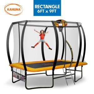Kahuna 6 ft x 9 ft Rectangular Outdoor Trampoline with Basketball Set - Orange