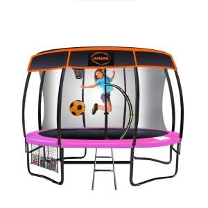 Kahuna Trampoline 10 ft with Basketball Set and Roof - Pink