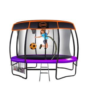 Kahuna Trampoline 8 ft with Basketball Set and Roof - Purple