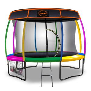 Kahuna 16 ft Trampoline with Basketball Set and Roof - Rainbow