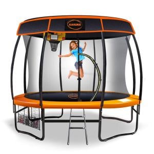 Kahuna Trampoline 10 ft with Basketball Set and Roof - Orange