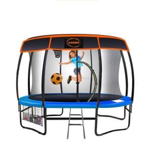 Kahuna Trampoline 10 ft with Basketball Set and Roof - Blue