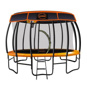 Kahuna Trampoline 12 ft with Basketball Set and Roof - Orange