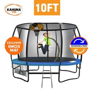 Kahuna Pro 10 ft Trampoline with Emoji Mat Reversible Pad Basketball Set