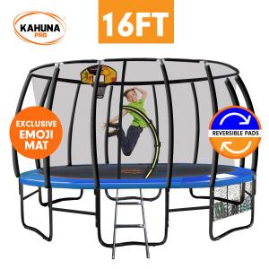 Kahuna Pro 16 ft Trampoline with Emoji Mat Reversible Pad Basketball Set