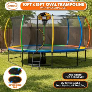 Kahuna Jumbo 10x15ft Trampoline Reversible Pad with L.E.D Basketball Set
