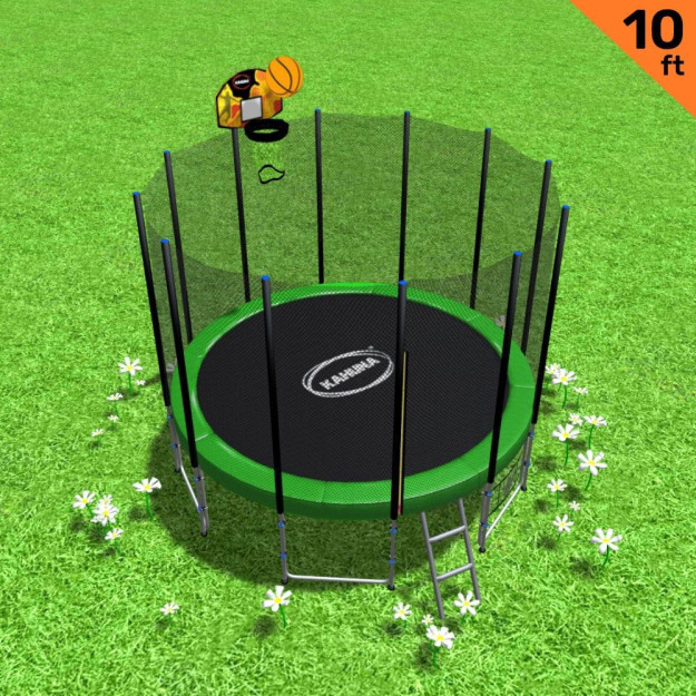 Kahuna Blizzard 10 ft Trampoline with Basketball Set Green