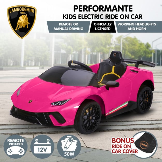 Lamborghini Performante Kids Electric Ride On Car Remote Control by Kahuna - Pink