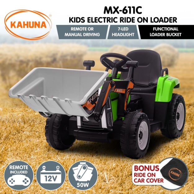 Kahuna MX-611C Kids Electric Car Tractor Digger Loader Grey