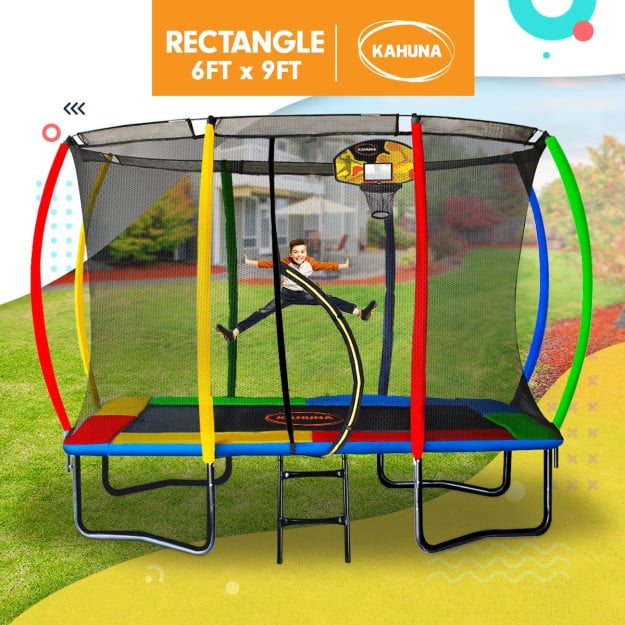 Kahuna 6 ft x 9 ft Rectangular Outdoor Trampoline - Rainbow