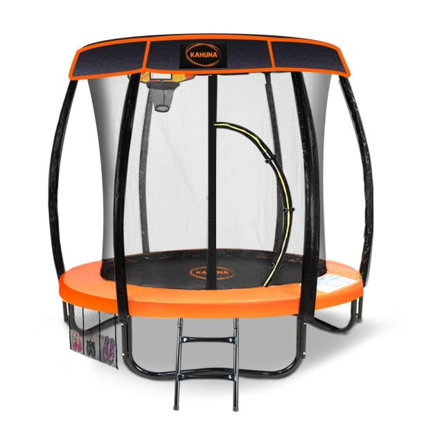 Kahuna Trampoline 6 ft with Basketball Set & Roof Cover - Orange
