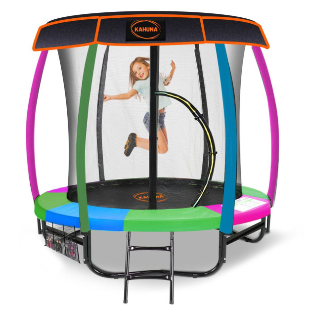 Kahuna Trampoline 6 ft with Basketball Set & Roof - Rainbow