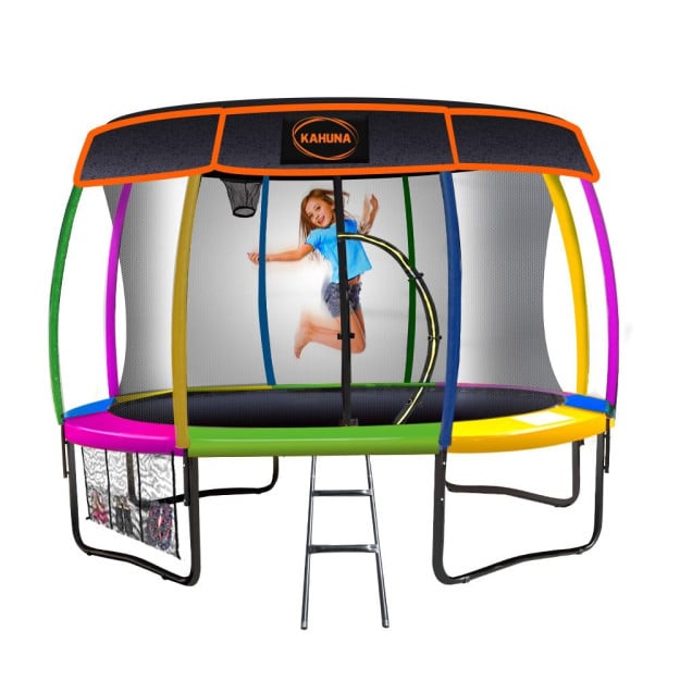 Kahuna Trampoline 8 ft with Basketball Set and Roof - Rainbow