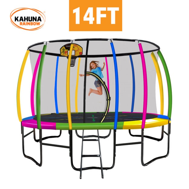 Kahuna 14 ft Trampoline with Rainbow Safety  Pad