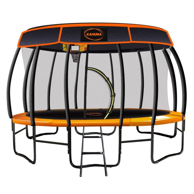 Kahuna Trampoline 16 ft with Basketball Set and Roof - Orange