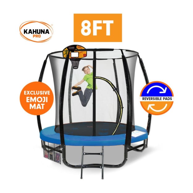 Kahuna Pro 8 ft Trampoline with Emoji Mat Reversible Pad Basketball Set