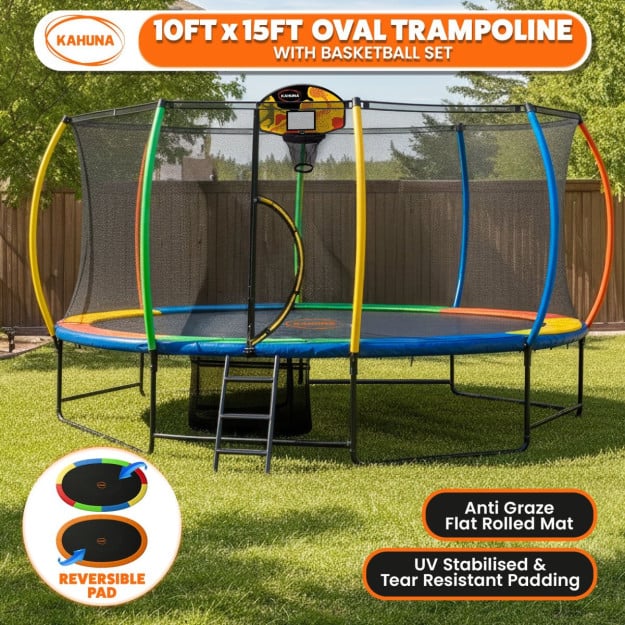 Kahuna Jumbo 10x15ft Trampoline Reversible Pad with L.E.D Basketball Set