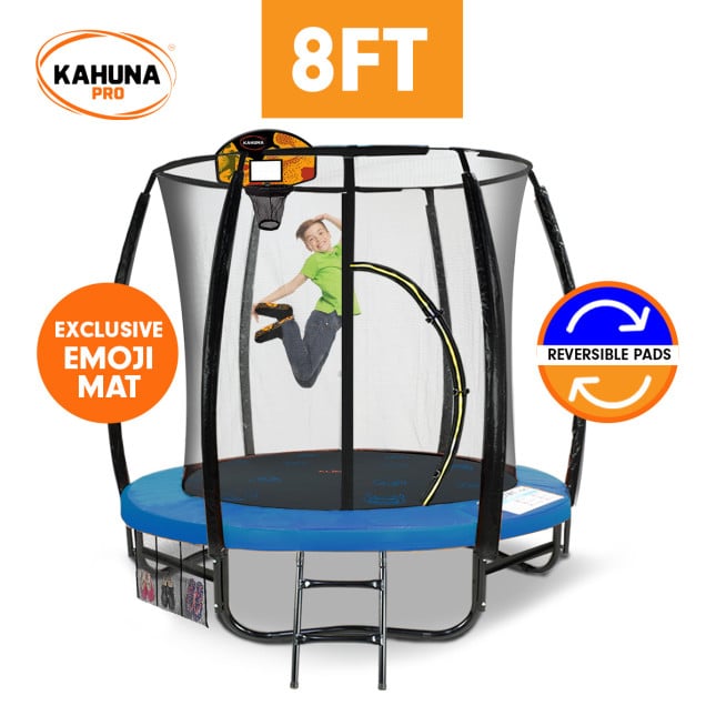 Kahuna Pro 8 ft Trampoline with Emoji Mat Reversible Pad Basketball Set
