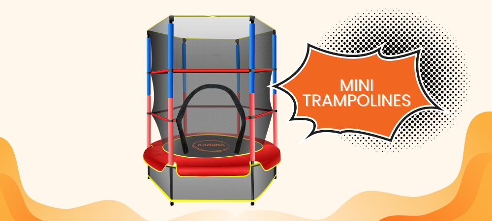 A red and blue Kahuna 4.5ft mini trampoline for kids 