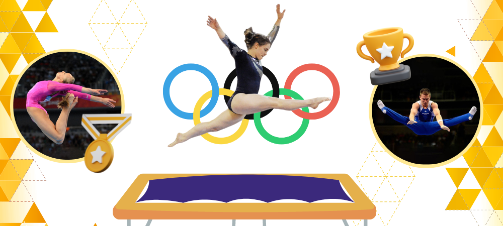 Collage of Olympic gymnasts - Trampolines in the Olympics