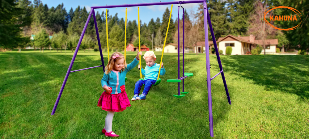 Kahuna Kids 4-Seater Outdoor Swing Set Purple Green