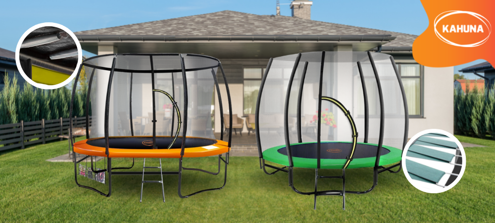 A Kahuna Classic and Twister Springless Trampoline shown with rebound systems