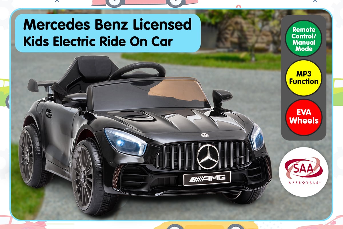 Black Mercedes Benz ride on car