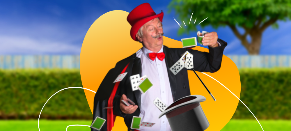 An old magician doing a card trick
