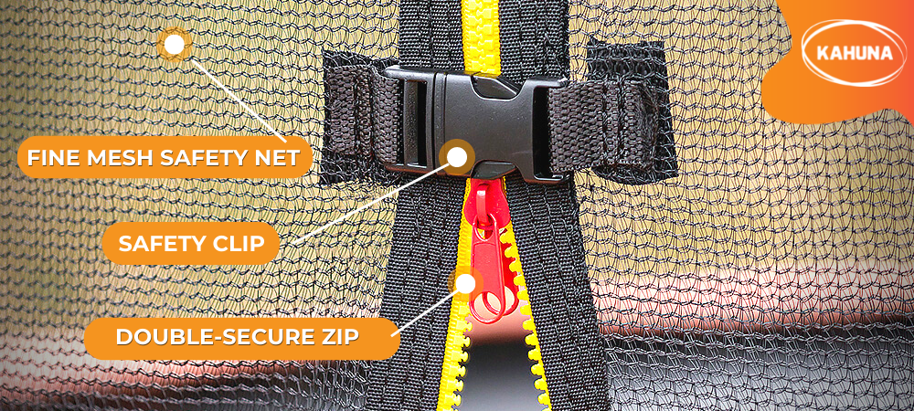 Labelled Kahuna Trampoline safety net