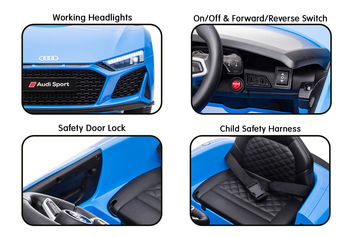 Ride on car features: headlights, lock, switch and harness