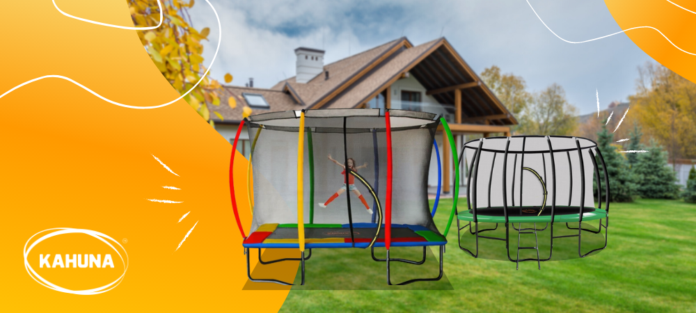 Two trampolines in a yard