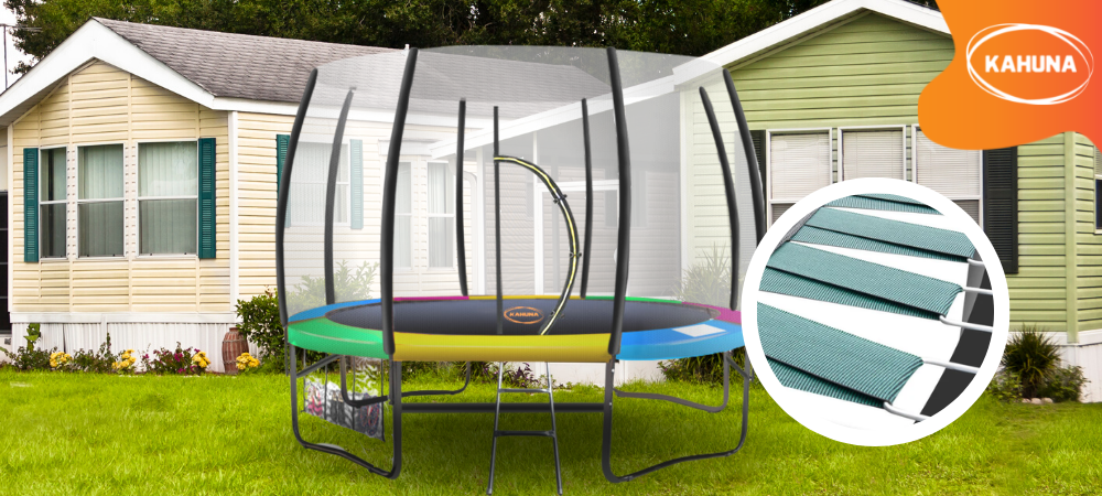 Kahuna Twister Springless Trampoline with elastic mat in a yard