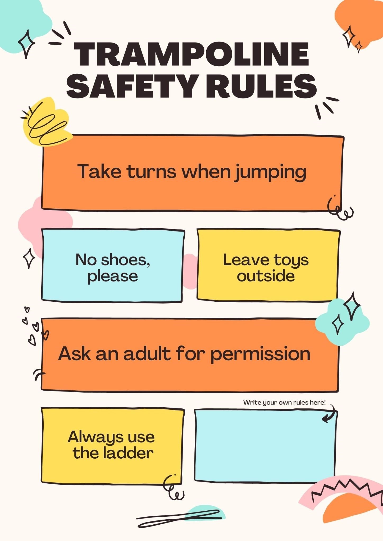 Printable trampoline safety rules poster for kids