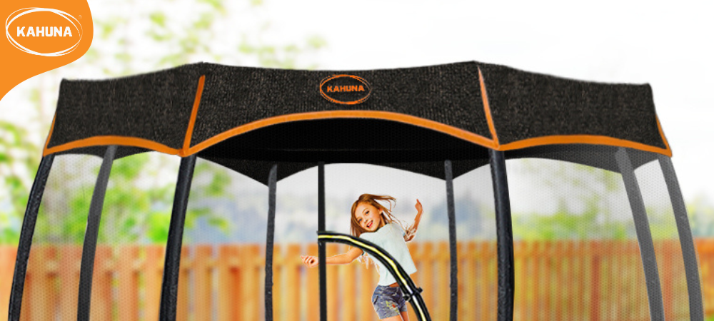 A Kahuna trampoline with a fitted roof